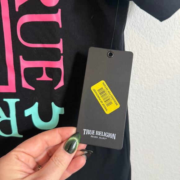 NEW True Religion Crystal Box Black Blue Pink Short Sleeve T-Shirt Mens Medium M - Picture 3 of 6